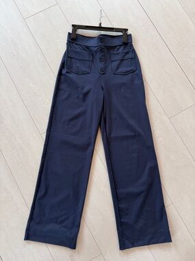 HALARA Navy Wide-Leg Track Pants with Front Button Detail